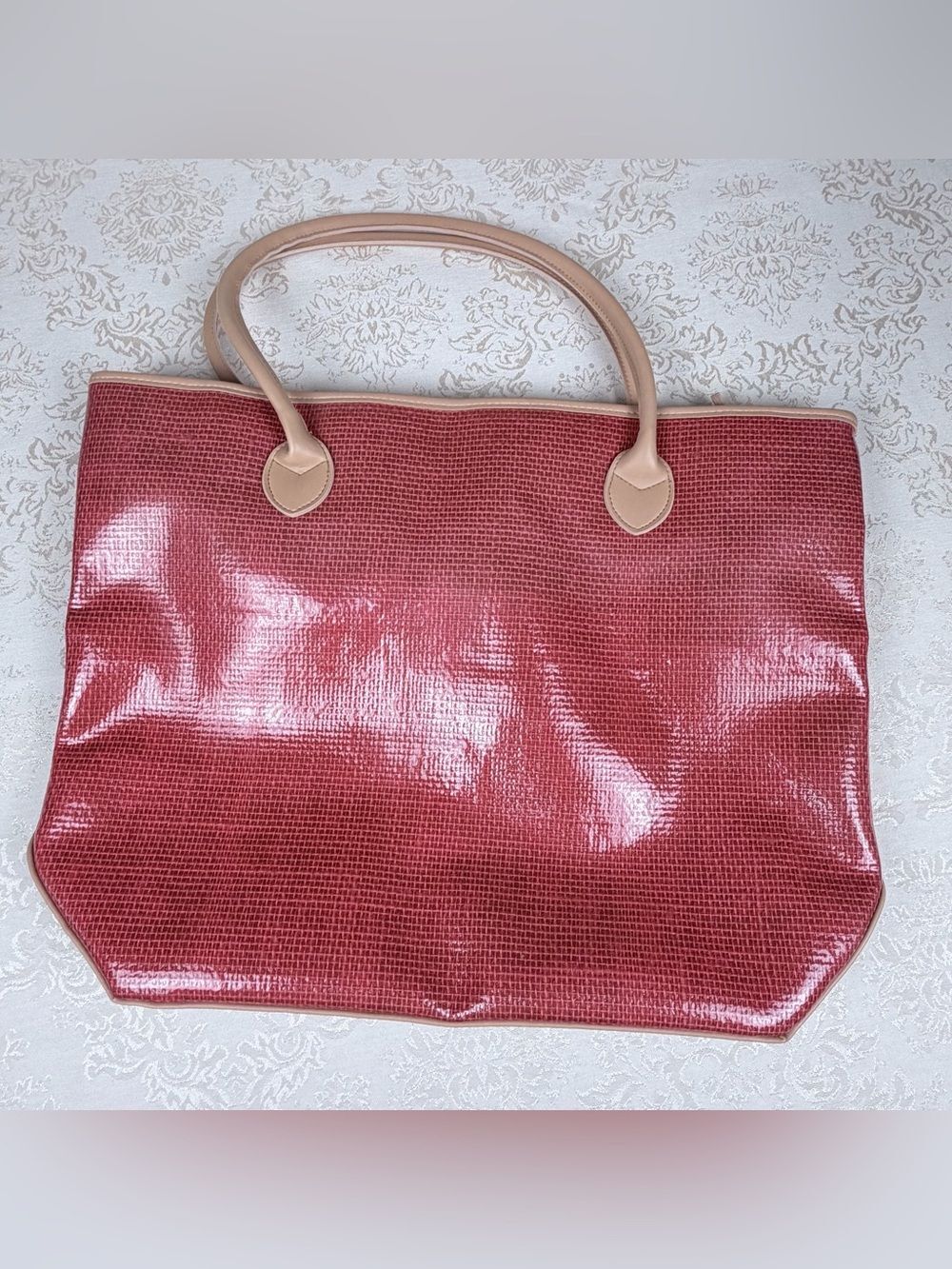 Lancôme Women's Red Woven Tote Bag, New, Beach, Pocket